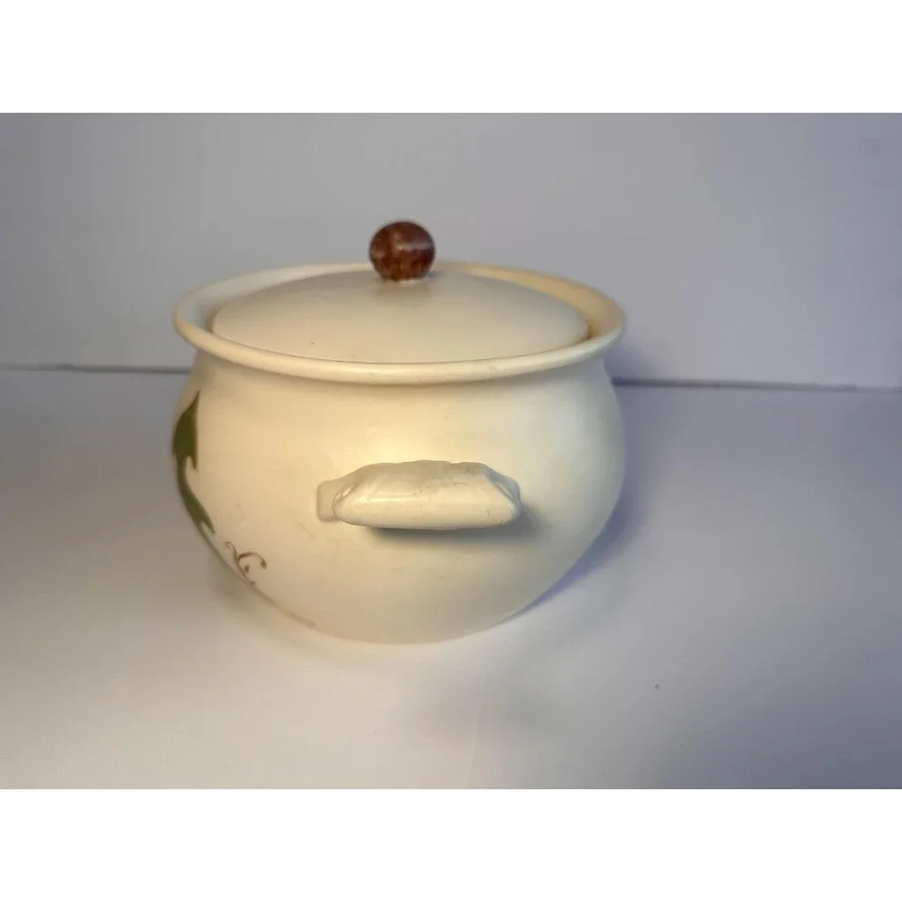 Handmade Hand Painted Ceramic Bean Pot Casserole with Dandelion Design - Signed